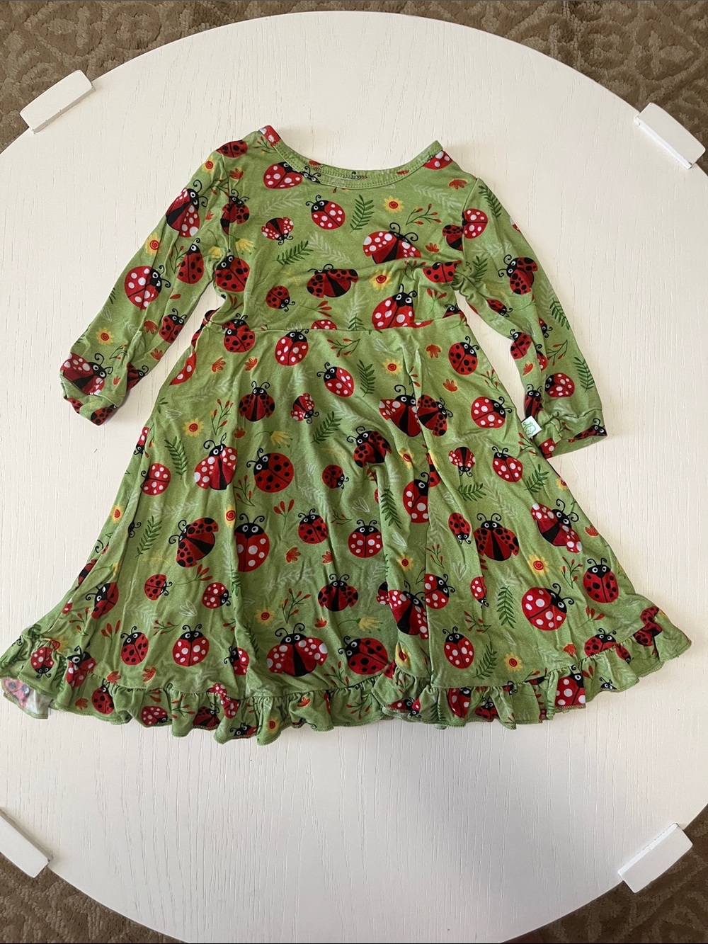 Kids Green Ladybug Print Casual Dress